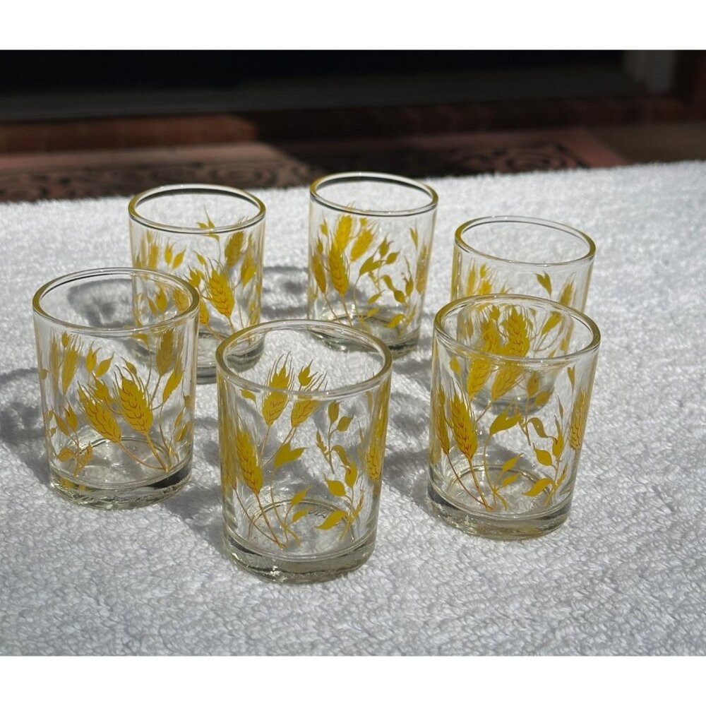 Vintage Autumn Golden Wheat Glass Votives Made in Taiwan Set Of 6